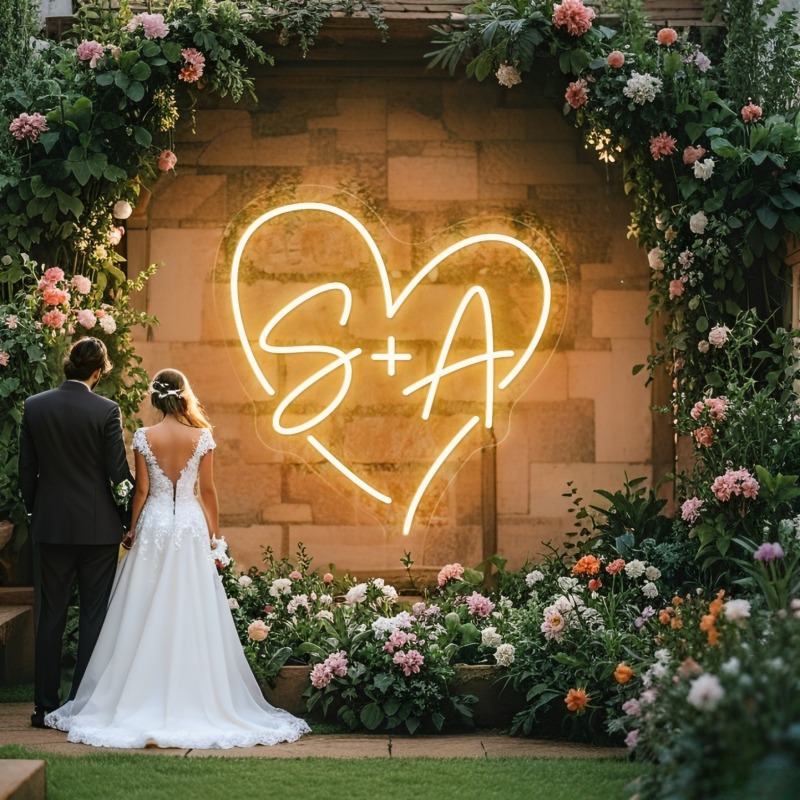 Tanda Neon LED Hati Inisial Ku - Lighting Decoration For Wedding ulasan dan harga