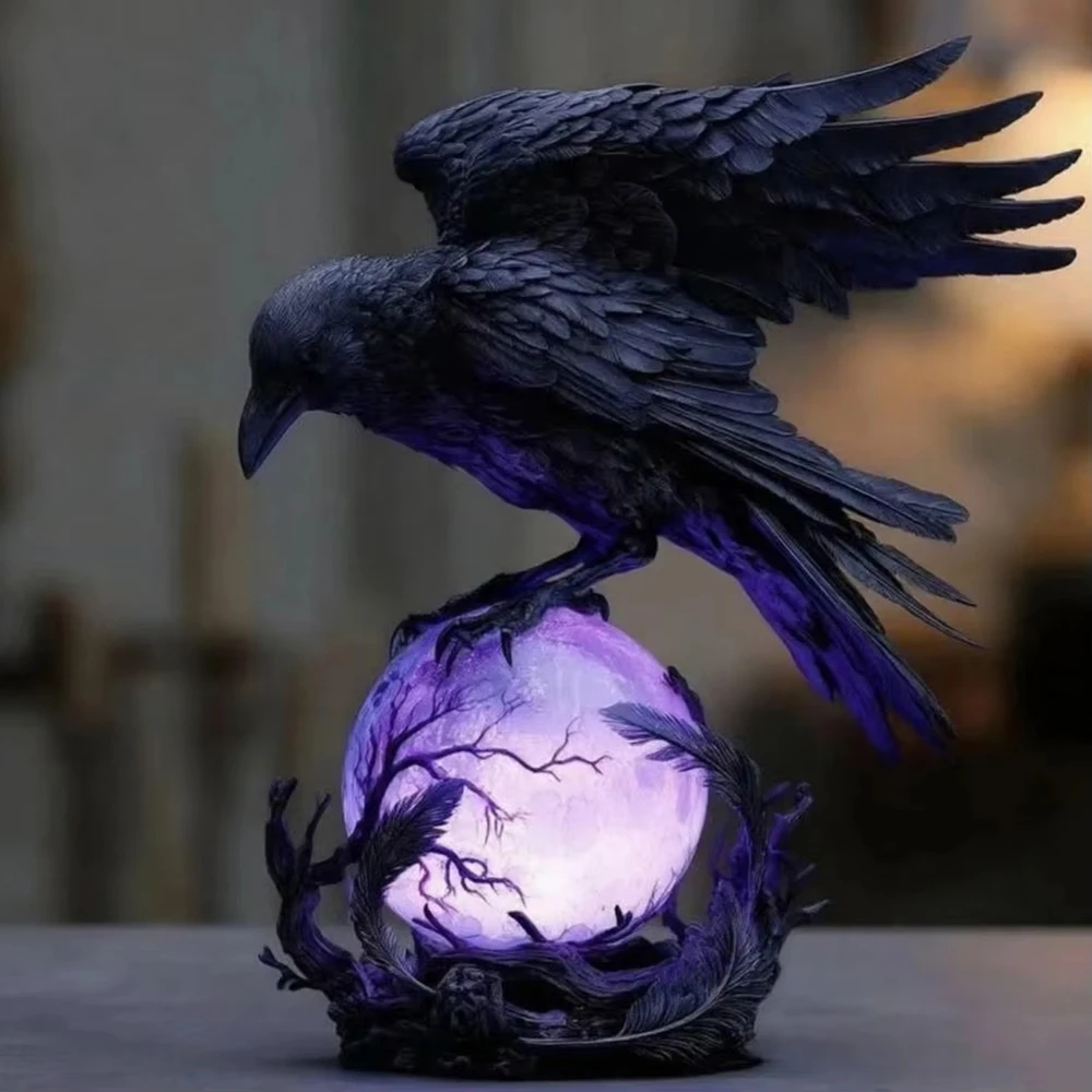 Lampu LED Gothic Raven Patung  - Unique Lighting Decor ulasan dan harga