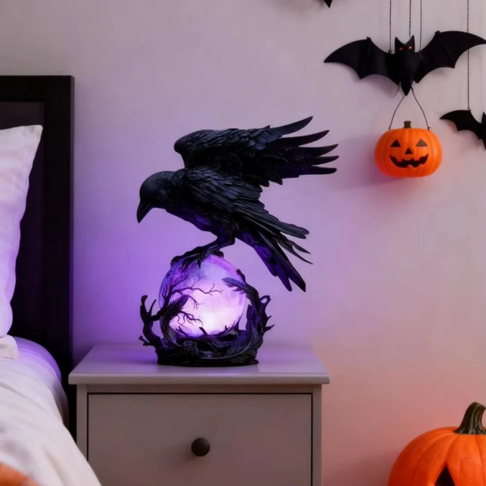 Lampu LED Gothic Raven Patung  - Unique Lighting Decor ulasan dan harga